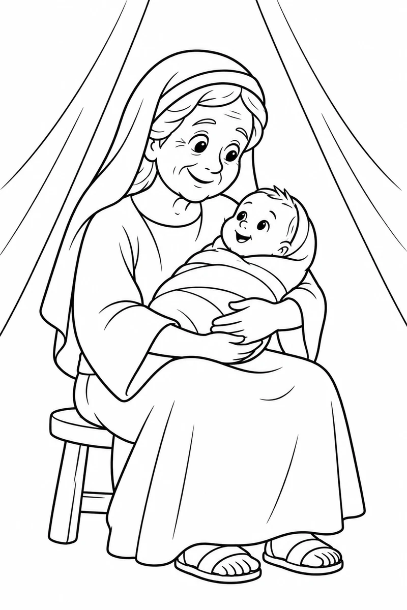 Sarah holds Isaac