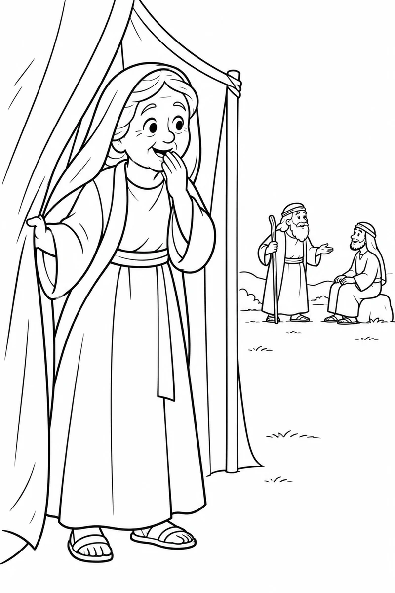 Sarah listens from the tent