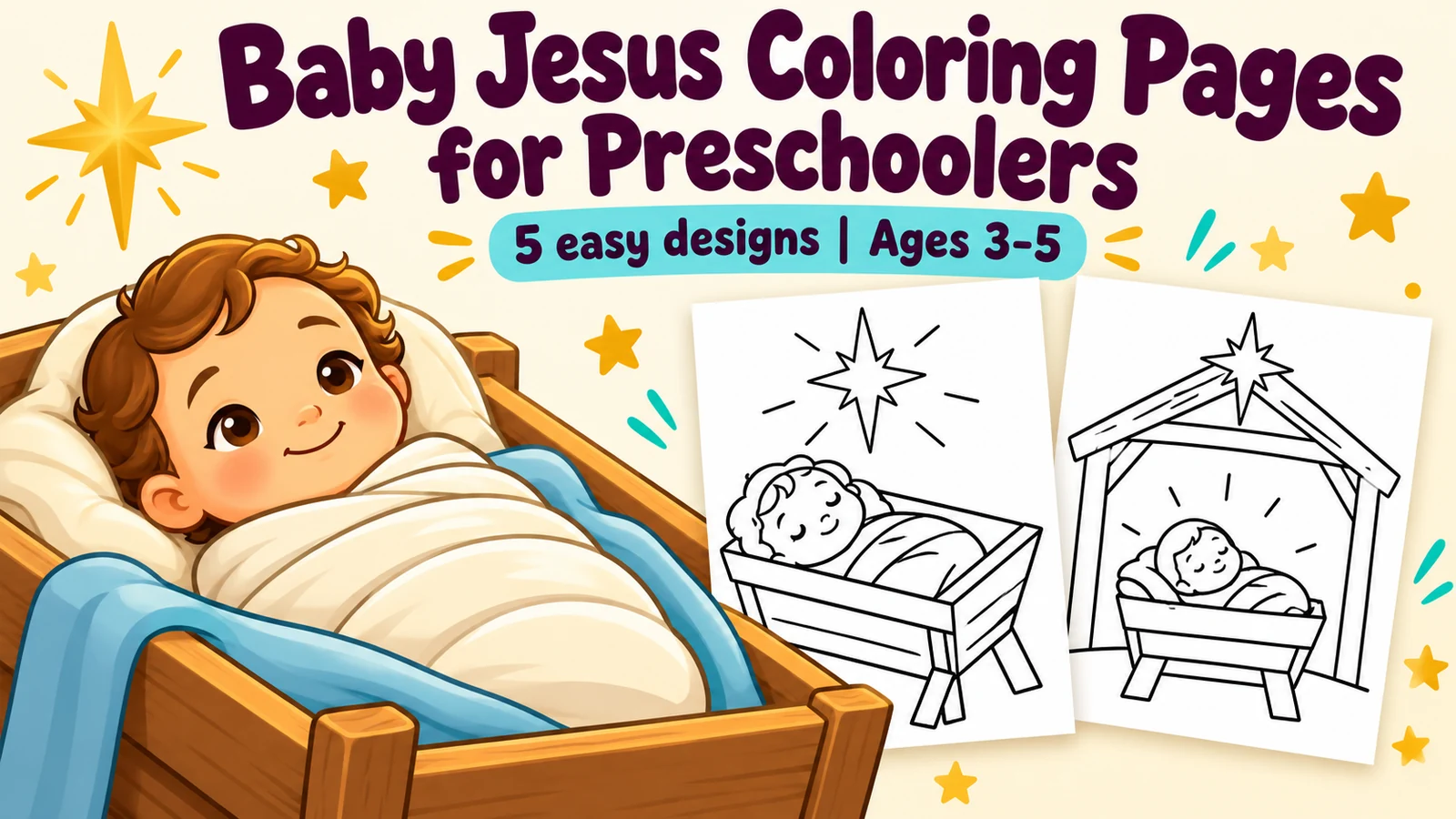A preview of Baby Jesus Coloring Pages for Preschoolers