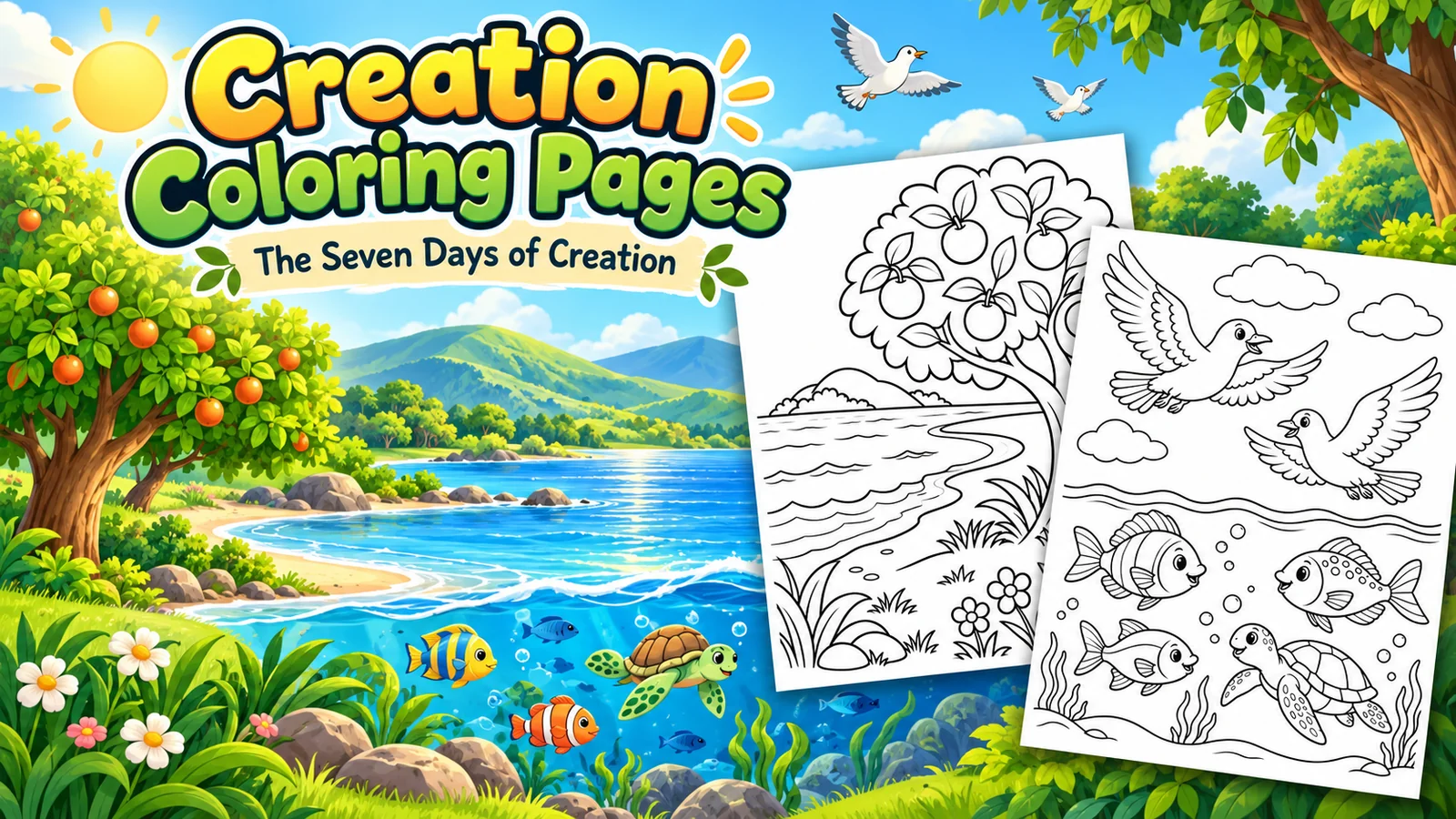 A preview of Free Creation Coloring Pages: The Seven Days of Creation