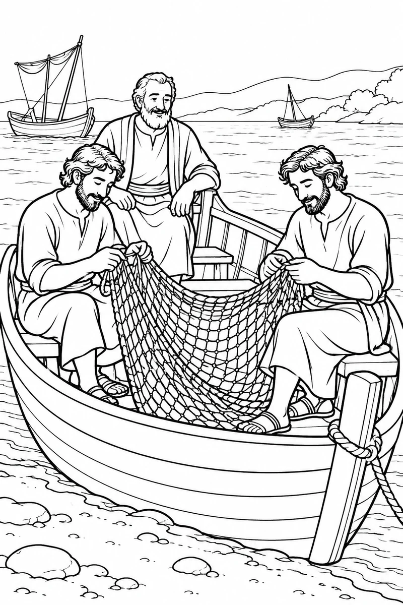 James and John mend their nets