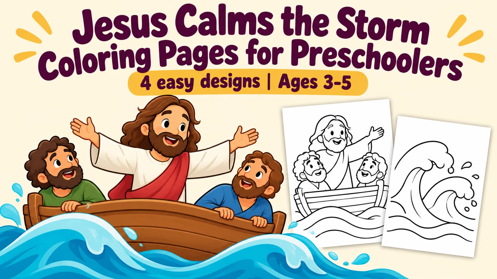 A preview of Jesus Calms the Storm Coloring Pages for Preschoolers