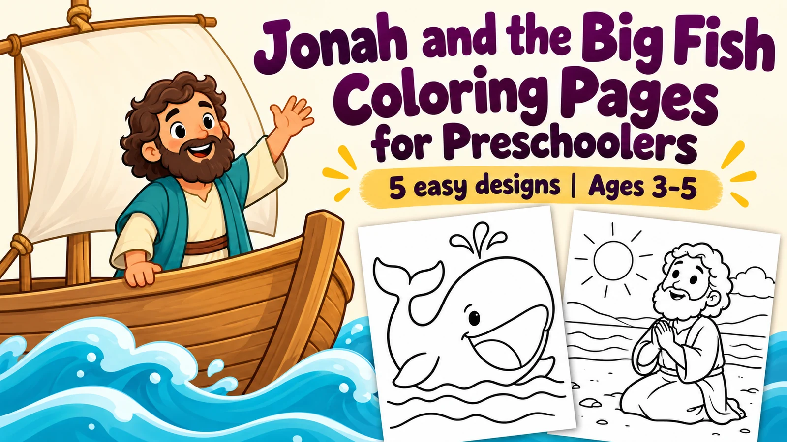 A preview of Jonah and the Big Fish Coloring Pages for Preschoolers