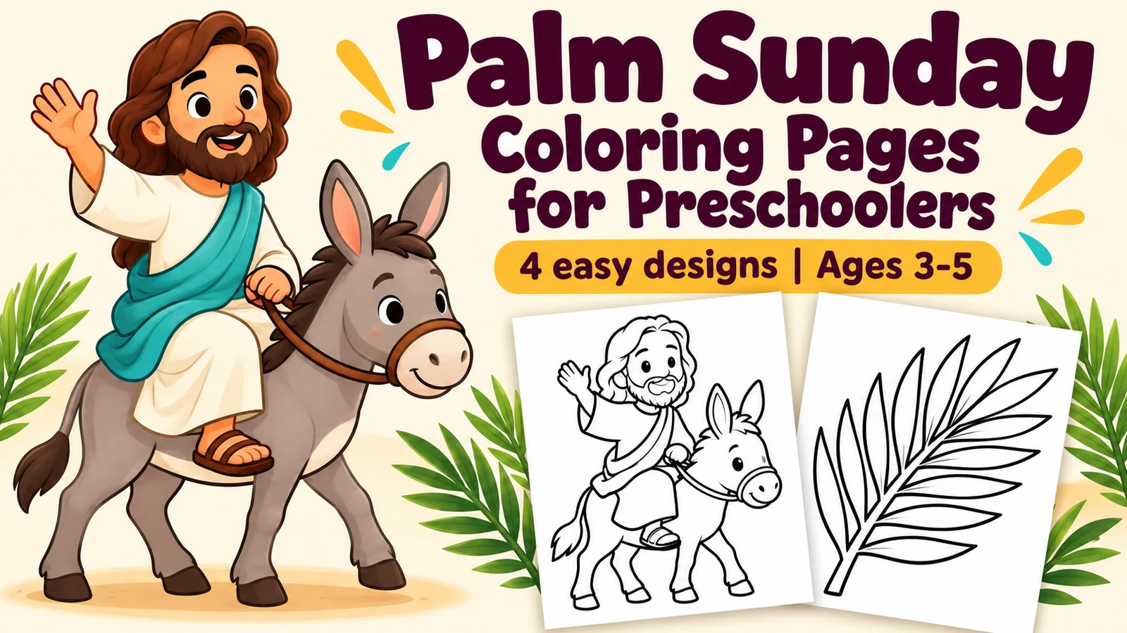 A preview of Palm Sunday Coloring Pages for Preschoolers