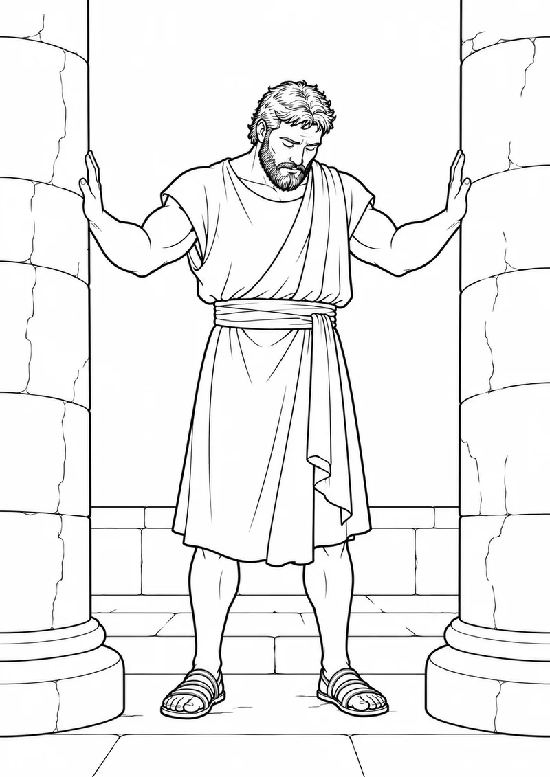 Samson prays between the pillars
