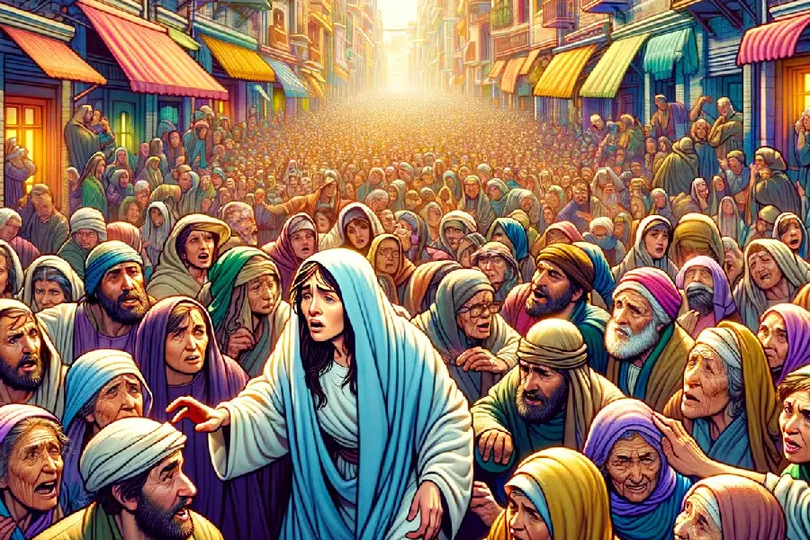 The Woman with the Issue of Blood in crowd