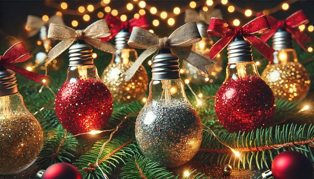 10 DIY Christmas Decorations to Try This Year 3 Glittery Light Bulb Ornaments