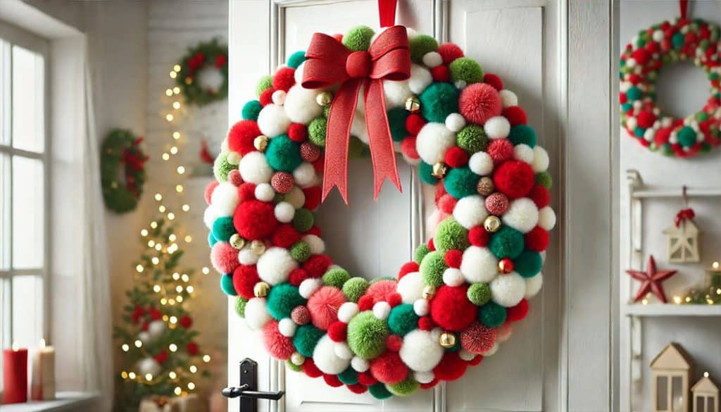 10 DIY Christmas Decorations to Try This Year 8 Pom Pom Christmas Wreath