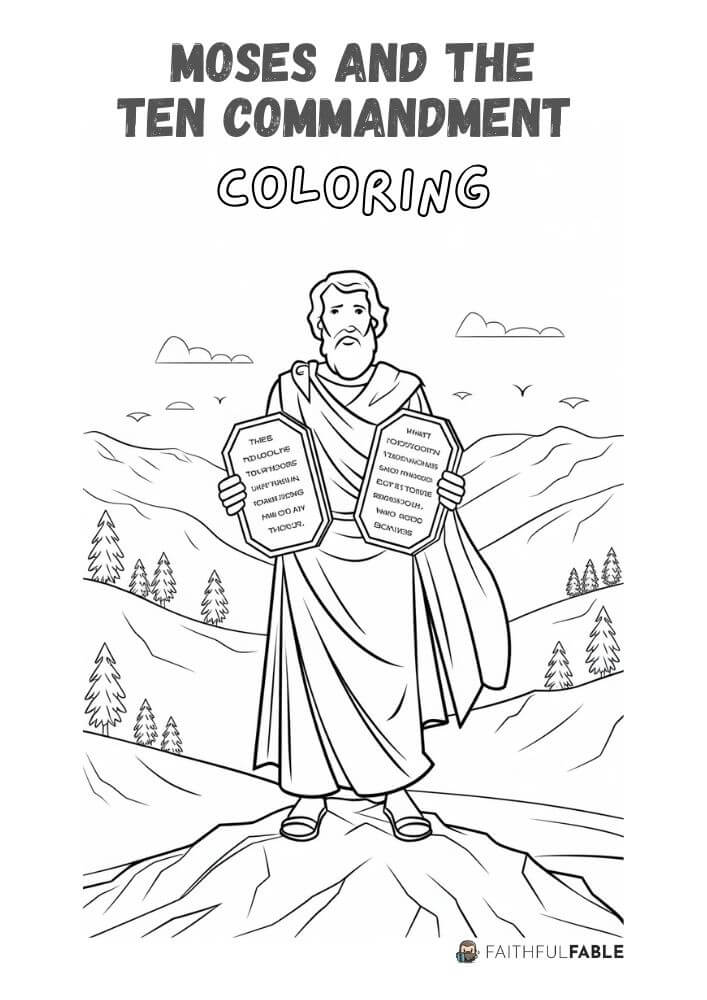 The Story of Moses and the Ten Commandments 3 Moses with the Ten Commandment Tablets Coloring Pages