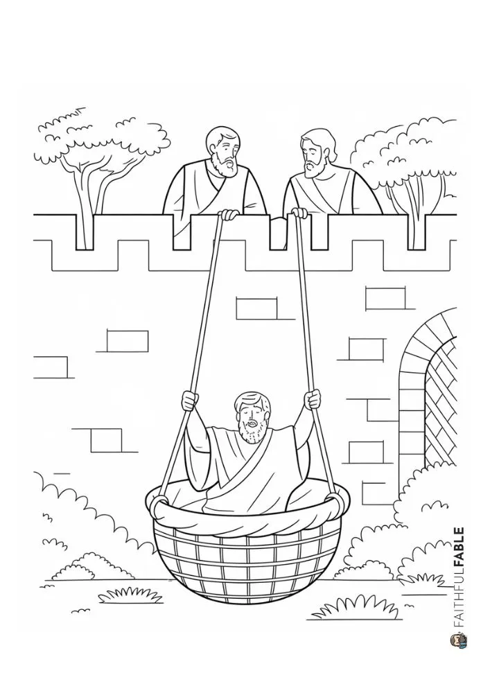 Paul Escapes in a Basket Bible Story 2 Paul Escapes in a Basket Coloring Pages 1