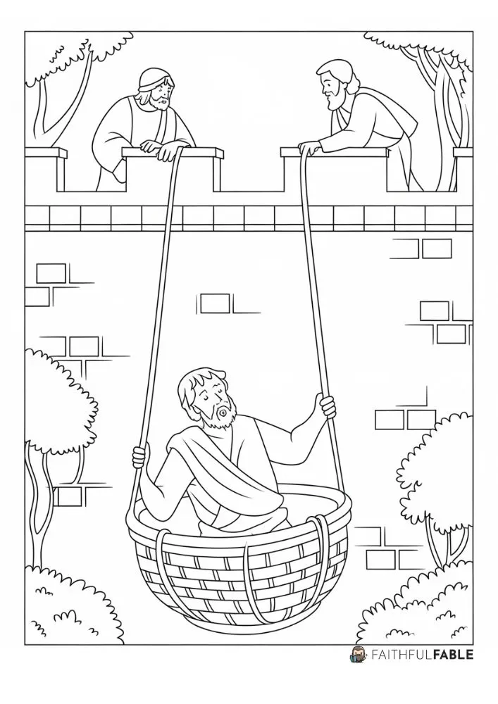 Paul Escapes in a Basket Bible Story 1 Paul Escapes in a Basket Coloring Pages 3